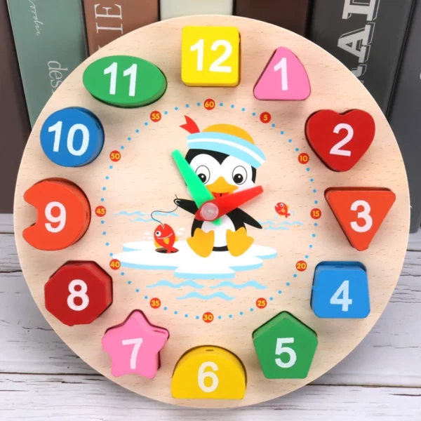 Montessori Wooden Clock Puzzle Cartoon Animal Tangram Cognitive Digital Clock Kids Early Educational Threading Assembly Toys | DaniGa