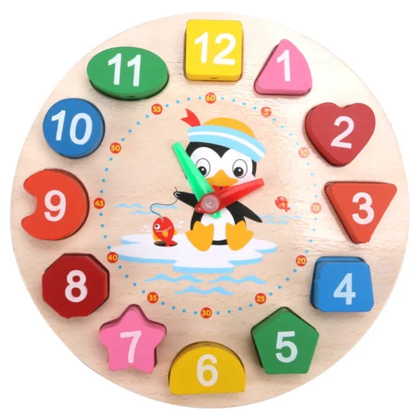 Montessori Wooden Clock Puzzle Cartoon Animal Tangram Cognitive Digital Clock Kids Early Educational Threading Assembly Toys | DaniGa