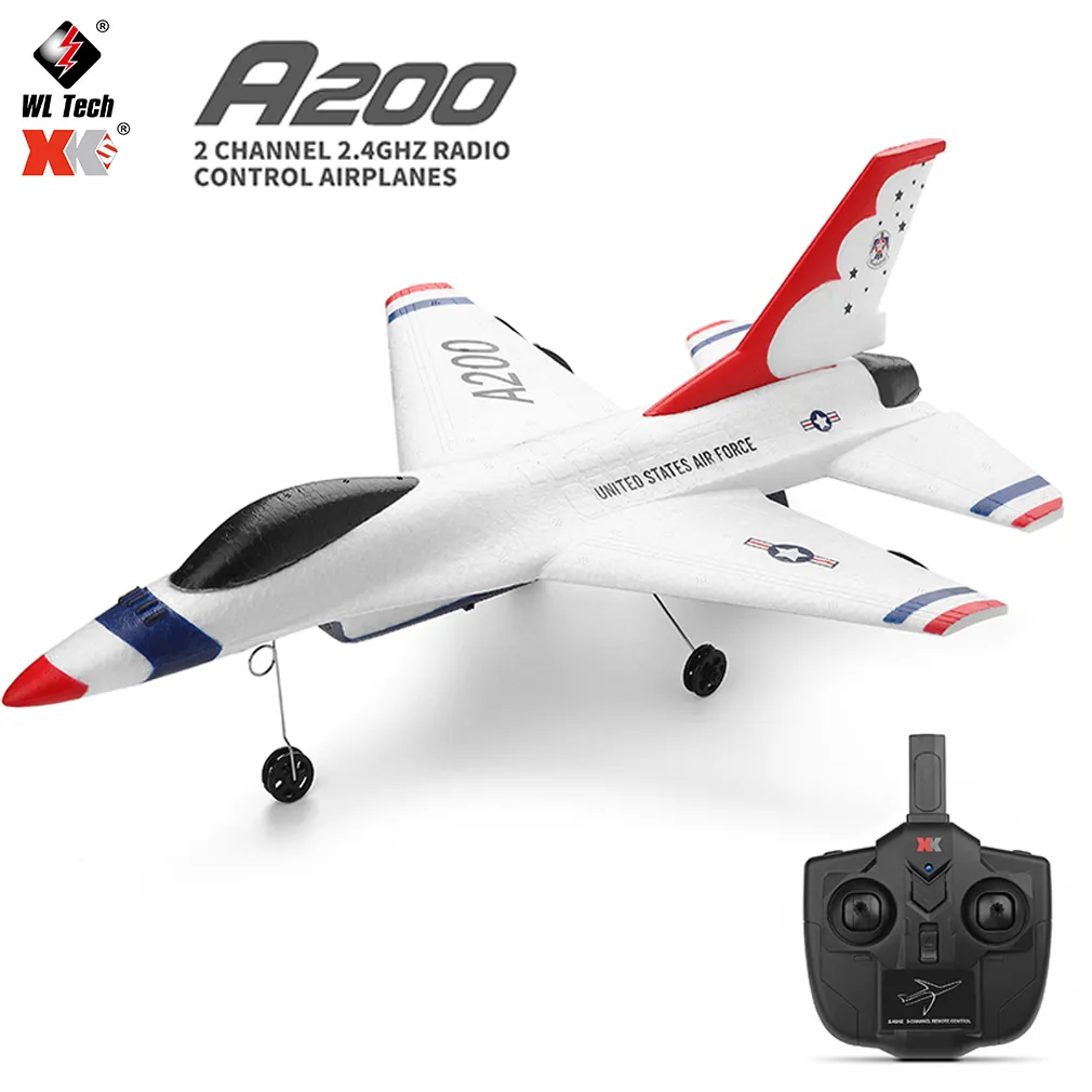 Wltoys XK A200 RC Airplane F-16B Drone 2.4G Aircraft 2CH Fixed-wing EPP Electric Model Remote Control FIghter Toys for Children | DaniGa