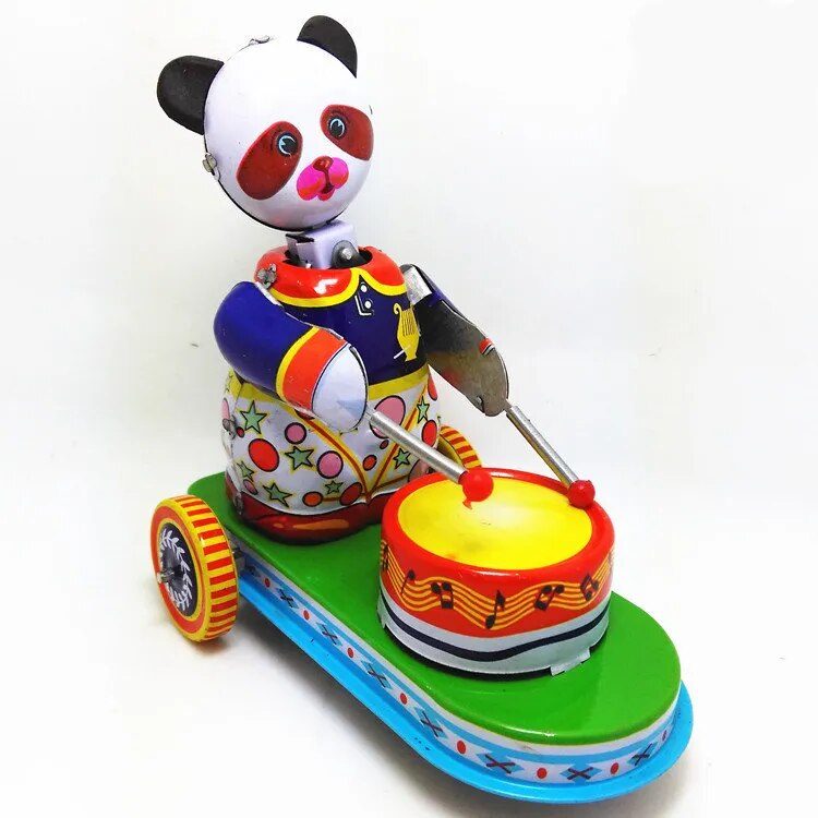 [Funny] Adult Collection Retro Wind up toy Metal Tin drumming animal panda car Mechanical Clockwork toy figures model kids gift | DaniGa