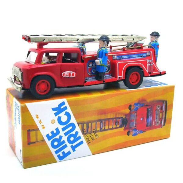 [Funny] Adult Collection Retro Wind up toy Metal Tin fire fighting truck car firefighters Mechanical toy figures model kids gift | DaniGa